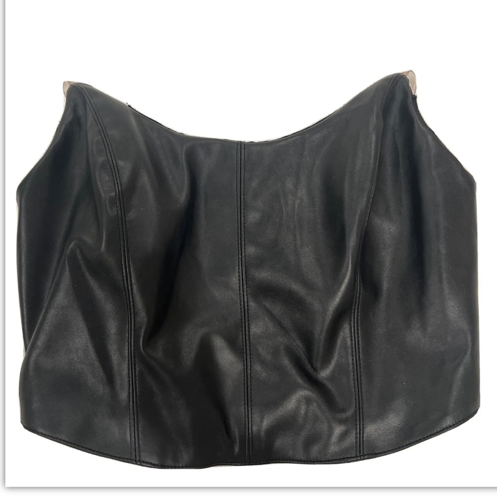 Black Pleather Cropped Corset Top